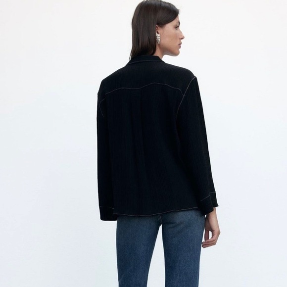 Zara topstitched blouse black - Picture 6 of 11